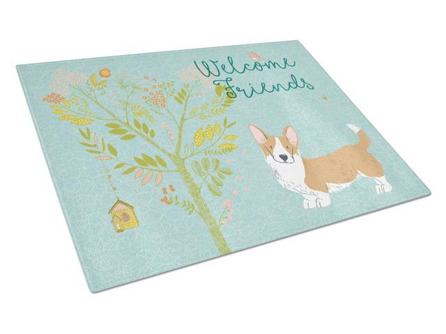 Welcome Friends Cardigan Welsh Corgi Tricolor Glass Cutting Board Large BB7611LCB