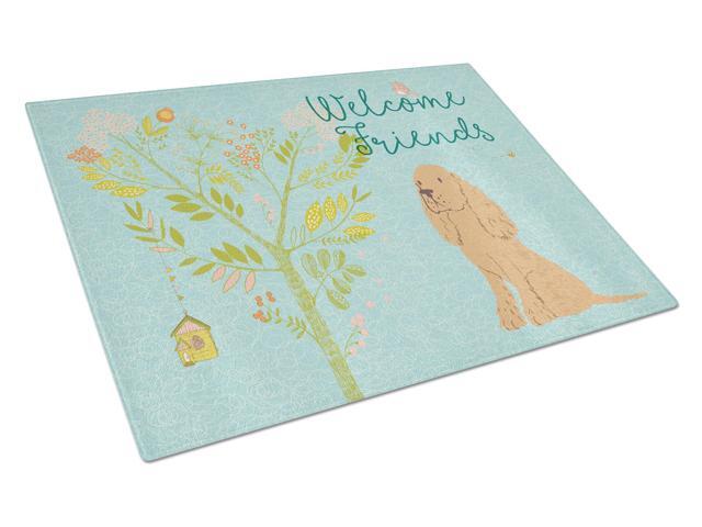 Welcome Friends Buff Cocker Spaniel Glass Cutting Board Large BB7619LCB