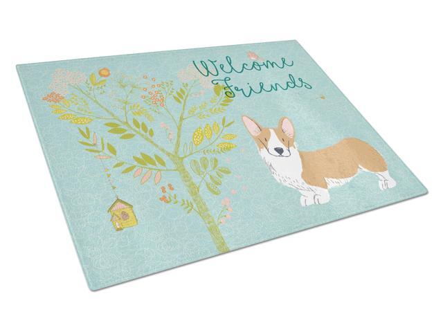 Welcome Friends Pembroke Welsh Corgi Red Glass Cutting Board Large BB7608LCB