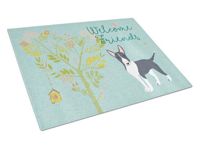 Welcome Friends Black Bull Terrier Glass Cutting Board Large BB7604LCB