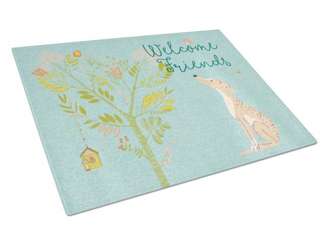 Welcome Friends Brindle Greyhound Glass Cutting Board Large BB7591LCB