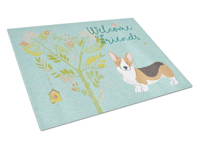 Welcome Friends Pembroke Welsh Corgi Tricolor Glass Cutting Board Large BB7609LCB