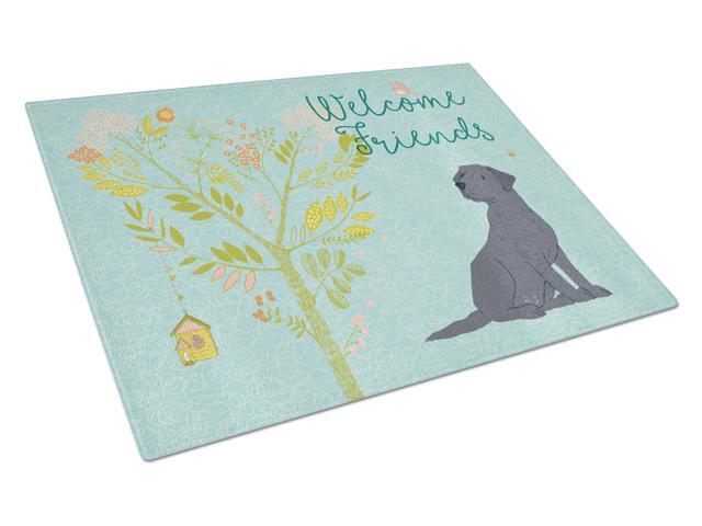 Welcome Friends Black Labrador Retriever Glass Cutting Board Large BB7595LCB
