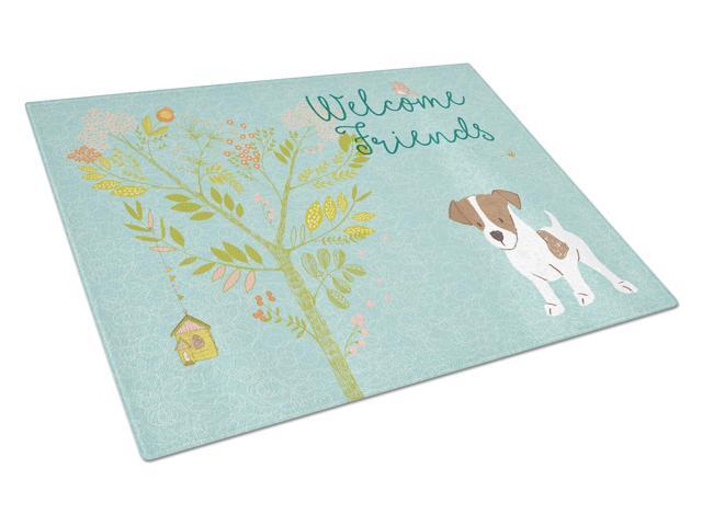 Welcome Friends Jack Russell Terrier Puppy Glass Cutting Board Large BB7638LCB