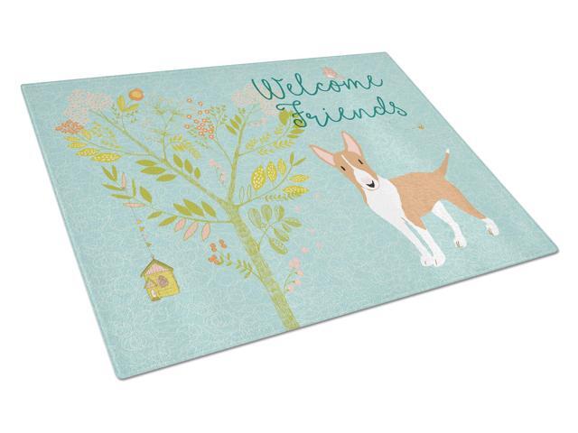Welcome Friends Brown Bull Terrier Glass Cutting Board Large BB7605LCB
