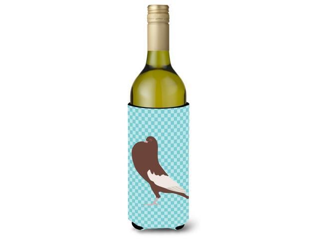 English Pouter Pigeon Blue Check Wine Bottle Beverge Insulator Hugger BB8128LITERK