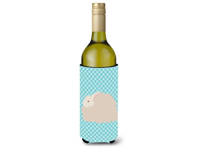 Fluffy Angora Rabbit Blue Check Wine Bottle Beverge Insulator Hugger BB8133LITERK