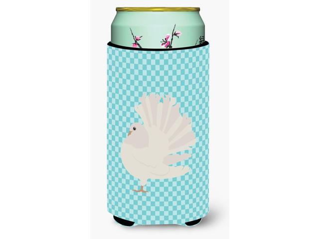 Silver Fantail Pigeon Blue Check Tall Boy Beverage Insulator Hugger BB8124TBC