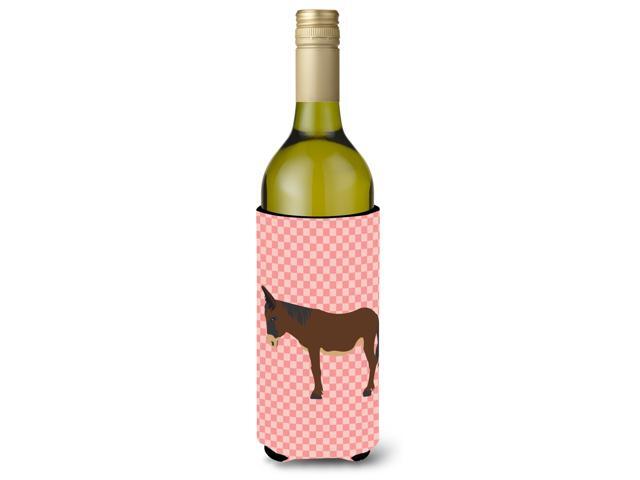 Zamorano-Leones Donkey Pink Check Wine Bottle Beverge Insulator Hugger BB7853LITERK