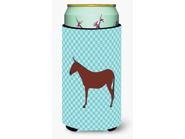 Hinny Horse Donkey Blue Check Tall Boy Beverage Insulator Hugger BB8024TBC