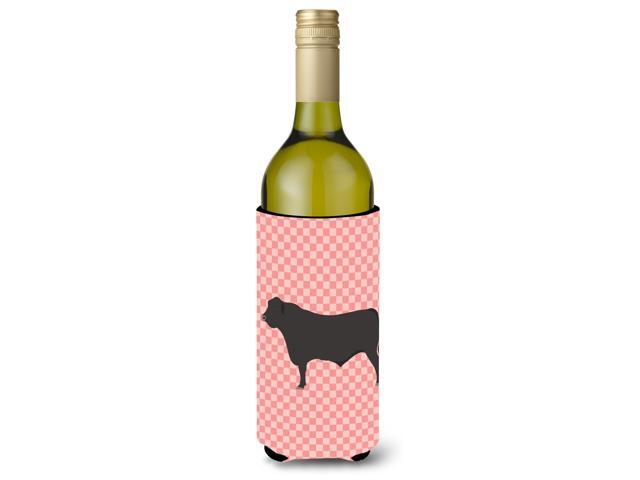 Black Angus Cow Pink Check Wine Bottle Beverge Insulator Hugger BB7828LITERK