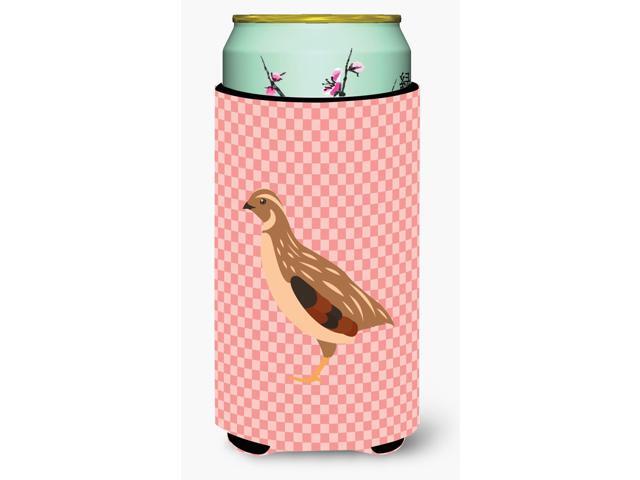 Golden Phoenix Quail Pink Check Tall Boy Beverage Insulator Hugger BB7955TBC