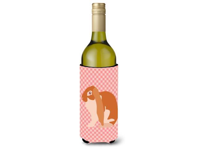 English Lop Rabbit Pink Check Wine Bottle Beverge Insulator Hugger BB7962LITERK