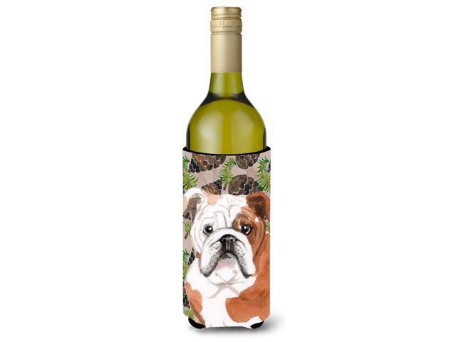 English Bulldog Pine Cones Wine Bottle Beverge Insulator Hugger BB9591LITERK