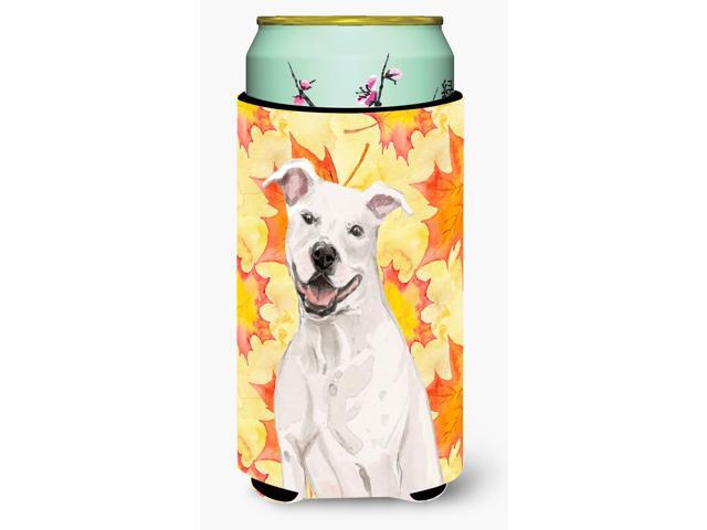 White Staffie Bull Terrier Fall Tall Boy Beverage Insulator Hugger BB9501TBC
