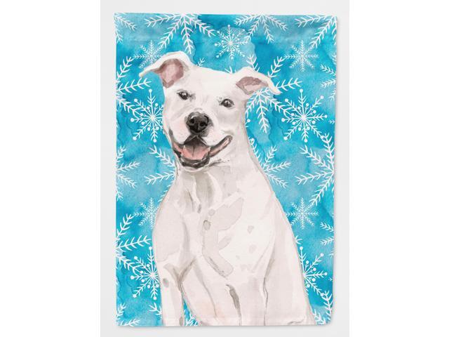 White Staffie Bull Terrier Winter Flag Canvas House Size BB9431CHF
