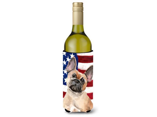 Fawn French Bulldog Patriotic Wine Bottle Beverge Insulator Hugger BB9382LITERK