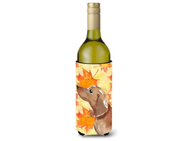 Red Tan Dachshund Fall Wine Bottle Beverge Insulator Hugger BB9511LITERK