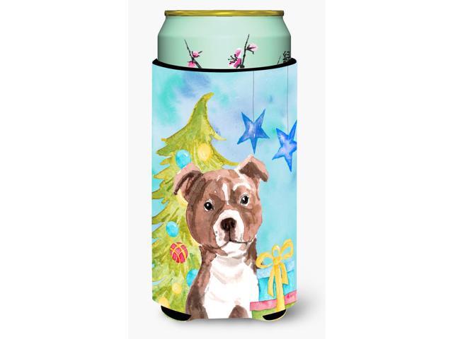 Red Staffie Bull Terrier Christmas Tall Boy Beverage Insulator Hugger BB9427TBC