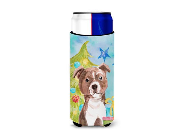 Red Staffie Bull Terrier Christmas Michelob Ultra Hugger for slim cans BB9427MUK