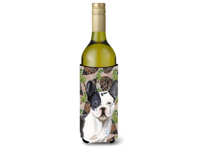 Black White French Bulldog Pine Cones Wine Bottle Beverge Insulator Hugger BB9582LITERK
