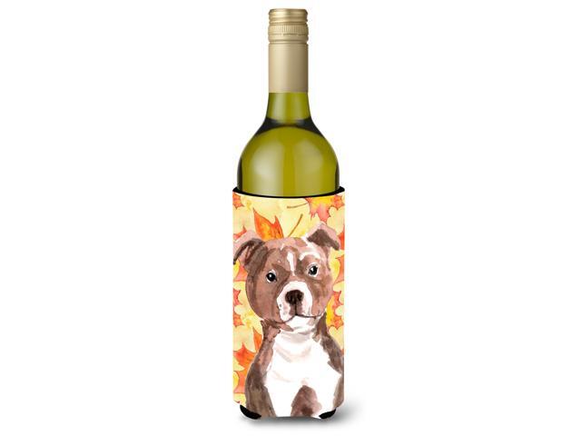 Red Staffie Bull Terrier Fall Wine Bottle Beverge Insulator Hugger BB9532LITERK