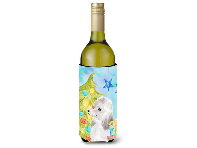 White Standard Poodle Christmas Wine Bottle Beverge Insulator Hugger BB9421LITERK