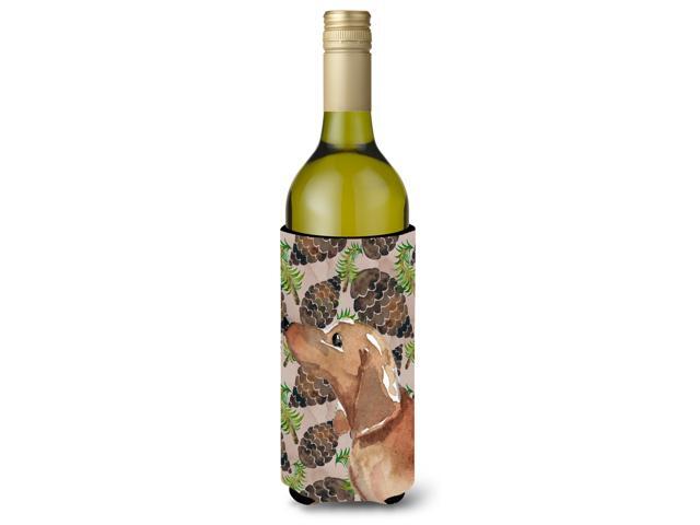 Red Tan Dachshund Pine Cones Wine Bottle Beverge Insulator Hugger BB9581LITERK