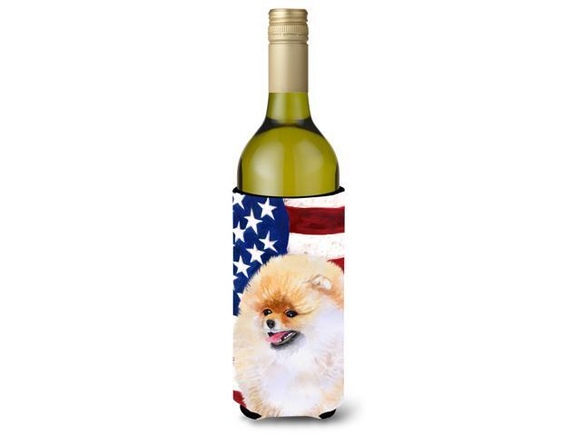 Pomeranian Patriotic Wine Bottle Beverge Insulator Hugger BB9682LITERK