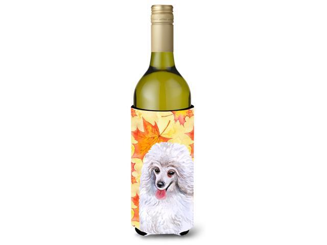 Medium White Poodle Fall Wine Bottle Beverge Insulator Hugger BB9944LITERK