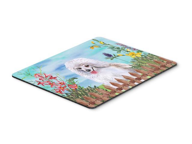 Medium White Poodle Spring Mouse Pad Hot Pad or Trivet CK1245MP