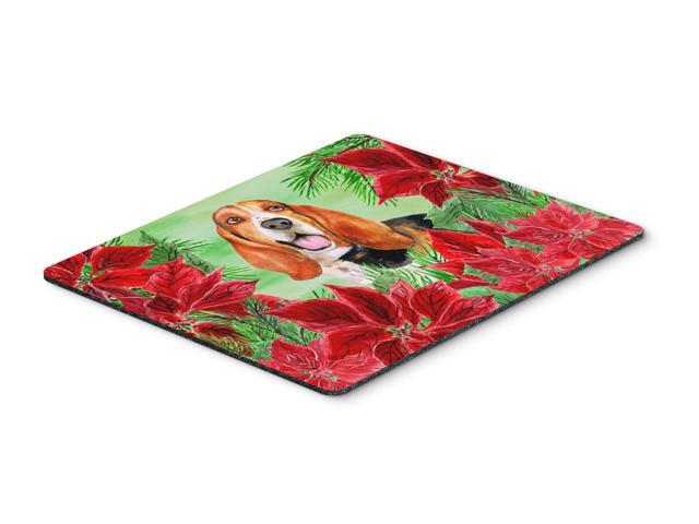 Basset Hound Poinsettas Mouse Pad Hot Pad or Trivet CK1352MP