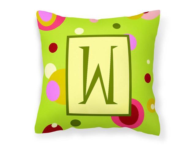 Letter W Initial Monogram - Green Decorative Canvas Fabric Pillow