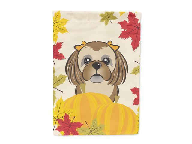 Chocolate Brown Shih Tzu Thanksgiving Flag Canvas House Size BB2055CHF