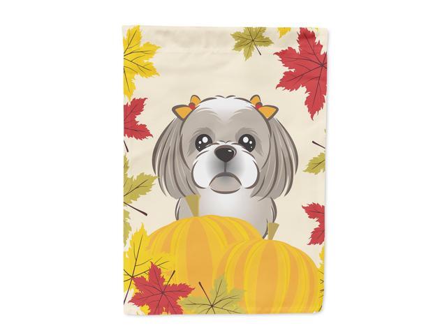 Gray Silver Shih Tzu Thanksgiving Flag Canvas House Size BB2056CHF