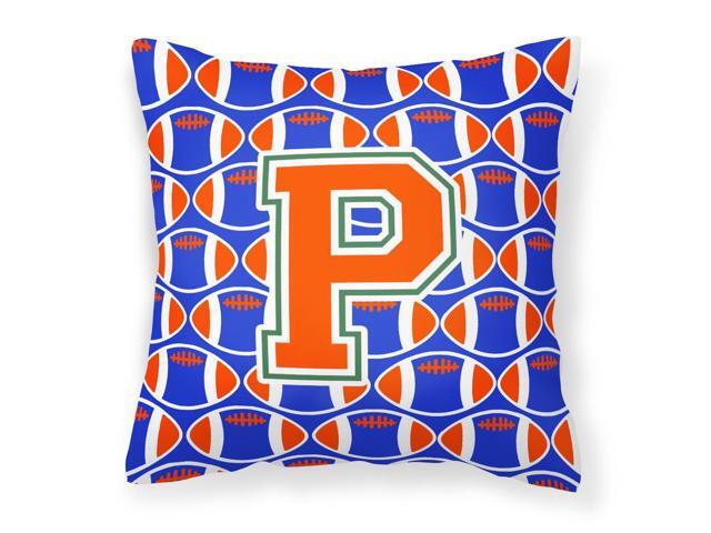 Letter P Football Green Blue and Orange Fabric Decorative Pillow CJ1083-PPW1414