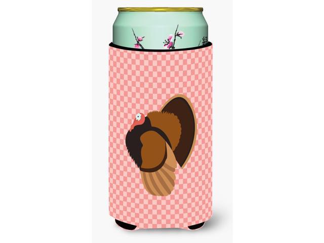 Bronze Turkey Pink Check Tall Boy Beverage Insulator Hugger BB7986TBC