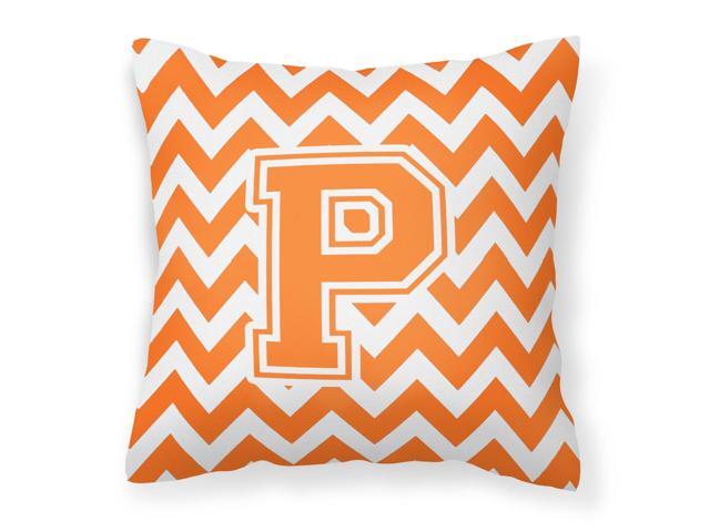 Letter P Chevron Orange and White Fabric Decorative Pillow CJ1046-PPW1414