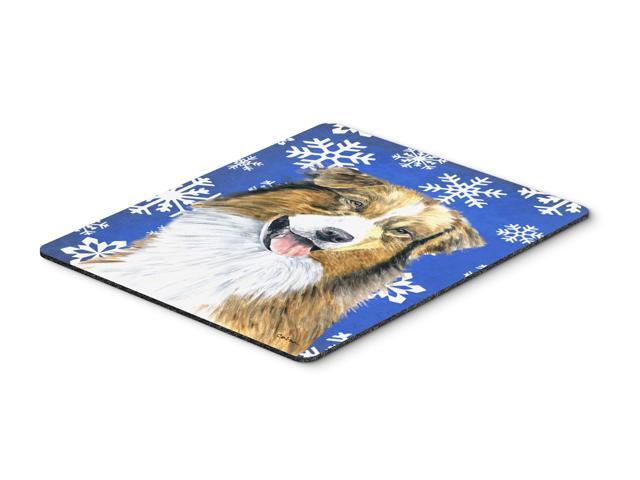 Australian Shepherd Winter Snowflakes Holiday Mouse Pad Hot Pad or Trivet