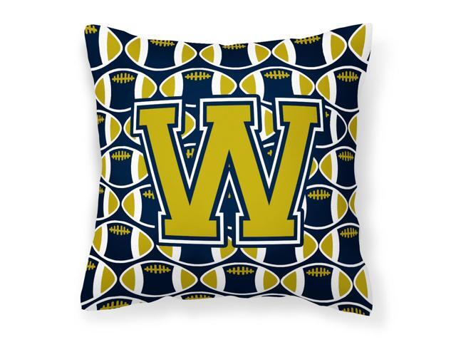 Letter W Football Blue and Gold Fabric Decorative Pillow CJ1074-WPW1414