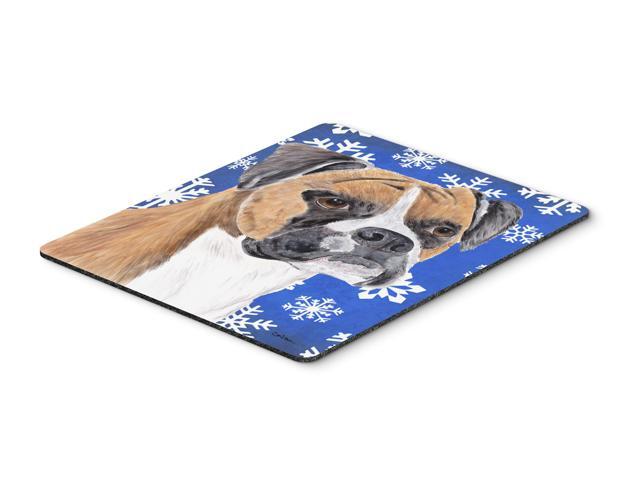 Boxer Winter Snowflakes Holiday Mouse Pad Hot Pad or Trivet