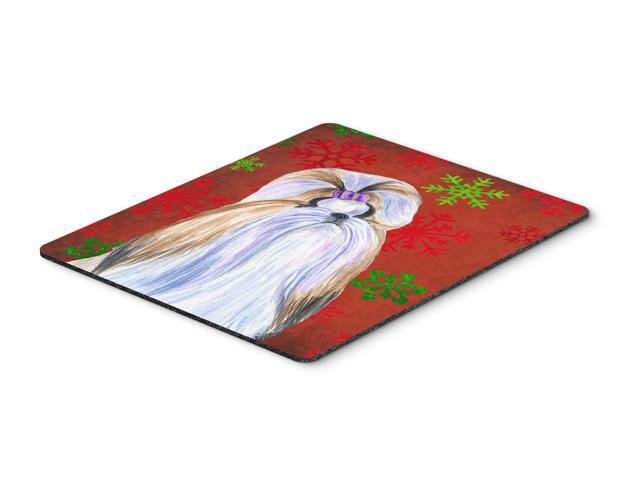Shih Tzu Red and Green Snowflakes Christmas Mouse Pad Hot Pad or Trivet