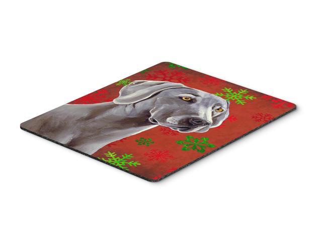 Weimaraner Red and Green Snowflakes Christmas Mouse Pad Hot Pad or Trivet
