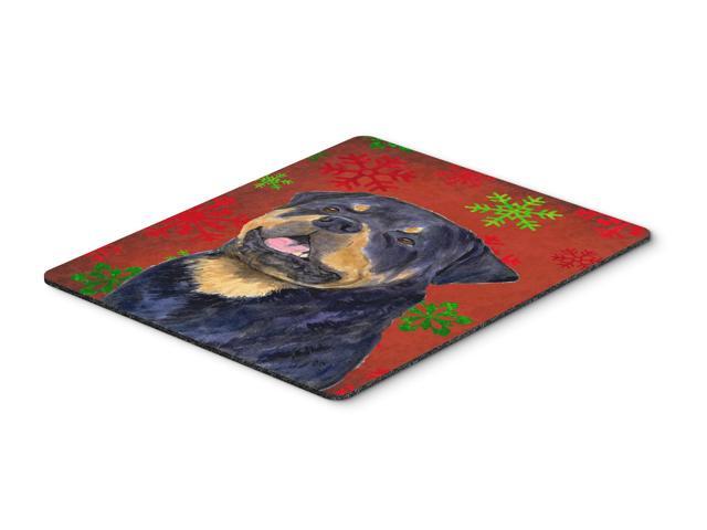 Rottweiler Red and Green Snowflakes Christmas Mouse Pad Hot Pad or Trivet