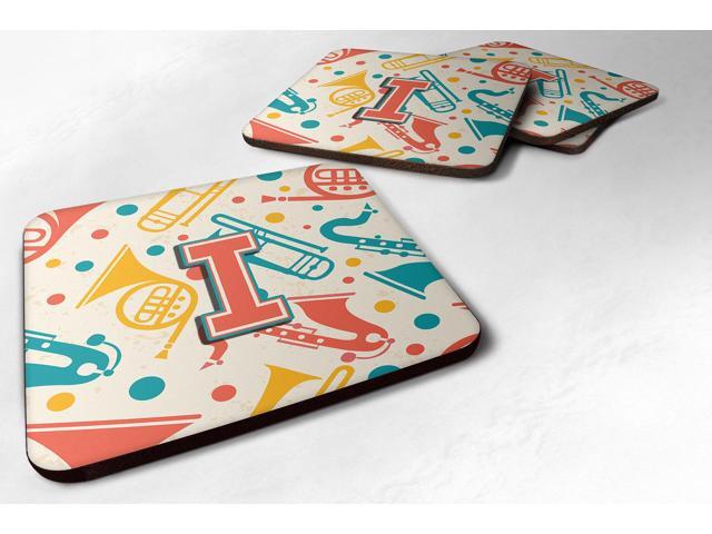 Set of 4 Letter I Retro Teal Orange Musical Instruments Initial Foam Coasters CJ2001-IFC