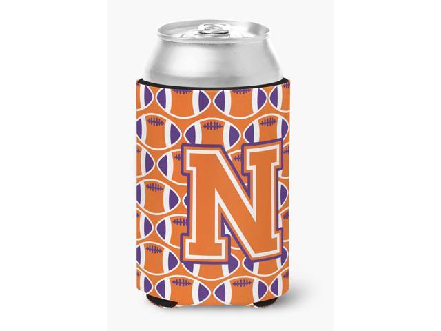 Letter N Football Orange White and Regalia Can or Bottle Hugger CJ1072-NCC