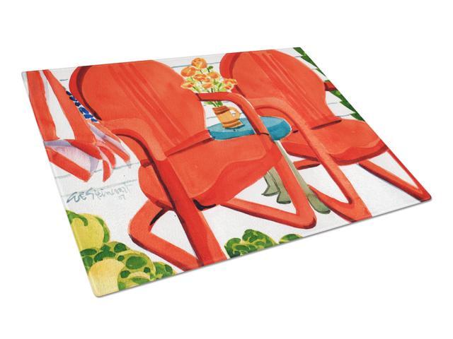 Red Chairs Patio View Glass Cutting Board Large 6140LCB