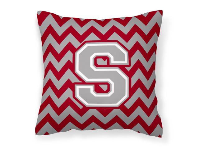Letter S Chevron Crimson and Grey Fabric Decorative Pillow CJ1043-SPW1414