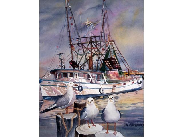 Sea Gulls and shrimp boats Flag Garden Size JMK1196GF