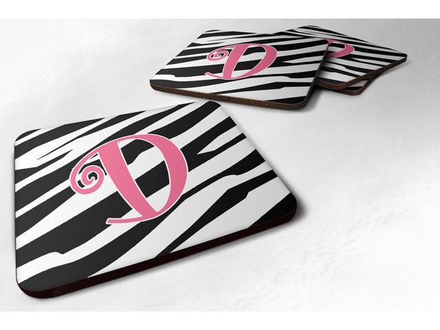 Carolines Treasures CJ1037-DFC Monogram - Zebra Stripe And Pink Foam Coasters - Set 4, Initial Letter D photo